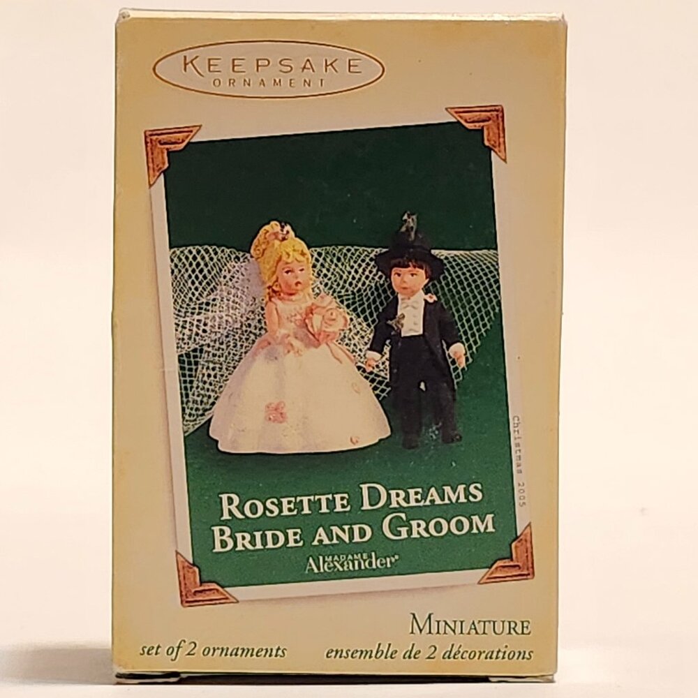 ADORABLE Hallmark Rosette Dreams Bride and Groom Miniature Ornaments 2005